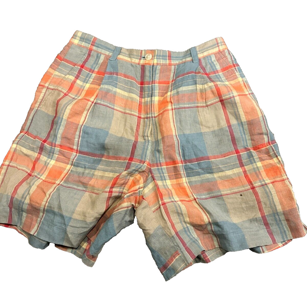 Lauren Ralph Lauren Women's Multicolor‎ Linen Plaid Pleated Chino Shorts Size 8